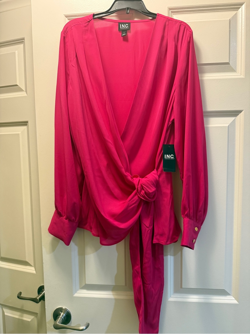 INC International Concepts Hot Pink Wrap Top with Knot Detail